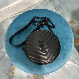 YSL Saint Laurent black round quilted crossbody bag